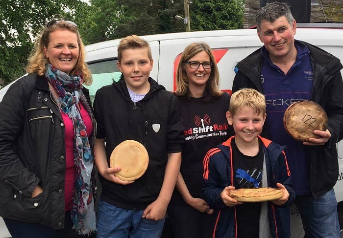 Fig pie race winners with Liz Southall and Kelly-Ann Davies from RedShift Radio