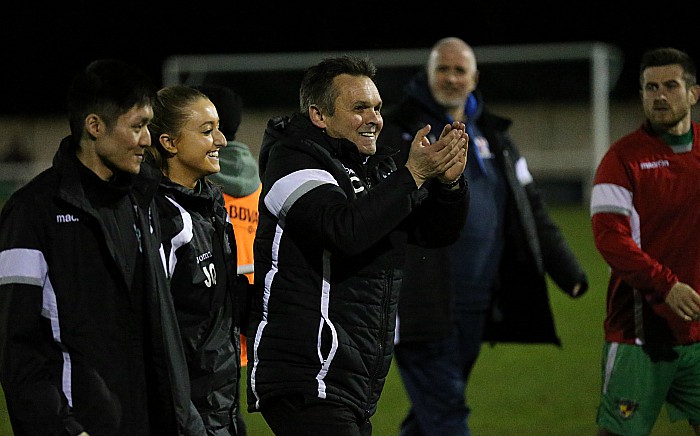 Final whistle - Manager Dave Cooke applauds the Dabbers fans