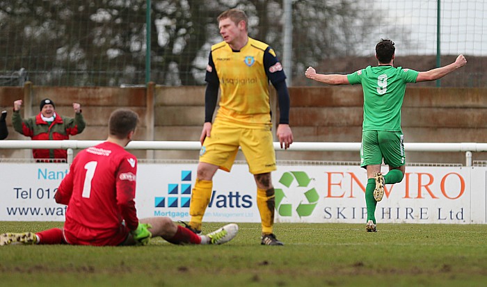 First goal against Lancaster - Harry Clayton celebrates