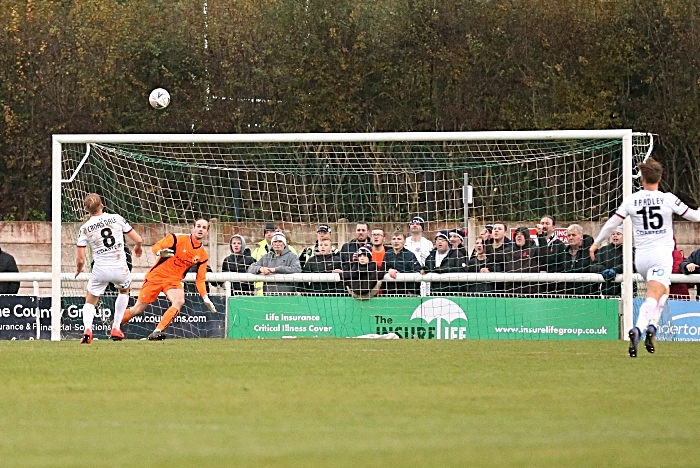 First-half - AFC Fylde goal - scuffed shot by Ryan Croasdale hits the crossbar then spins into the Dabbers goal (1)