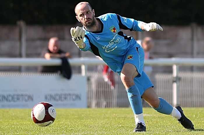 First-half - Dabbers keeper Greg Hall rolls out the ball (1)