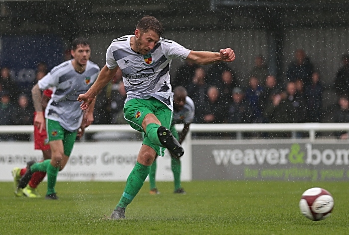 First-half - James Lawrie penalty is saved by Barwell keeper Max Bramley (1)