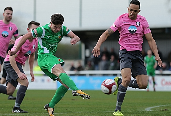 First-half - Jamie Morgan shoots at goal (1)