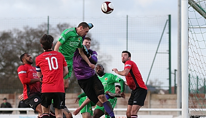 First-half - Joel Stair heads at goal (1)