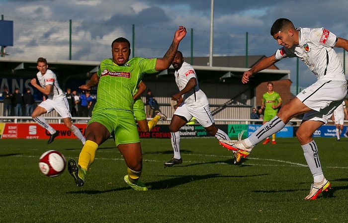 First-half - Man of the match Tommy Montefiori shoots at goal (1)