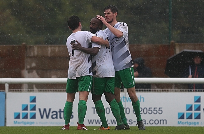 First-half - Nantwich Town winning goal - Joe Mwasile celebrates with teammates (1)