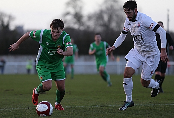 First-half - Sean Cooke attacks the Witton Albion half (1)