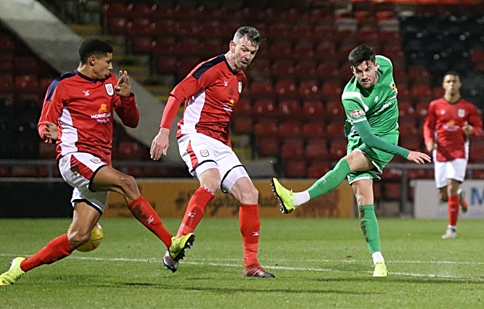 First-half - first Nantwich Town goal - Callum Saunders slides the ball into the bottom corner (1)