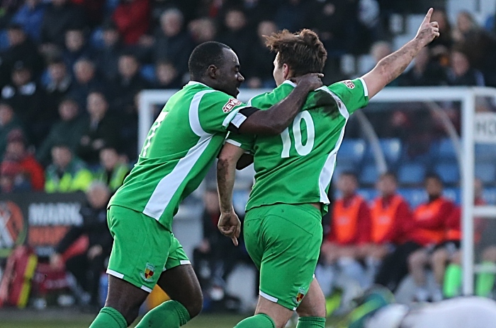 First-half - first Nantwich Town goal - Sean Cooke celebrates with Joe Mwasile (1)