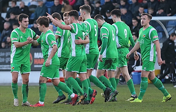 First-half - first Nantwich Town goal - Sean Cooke celebrates with teammates (1)