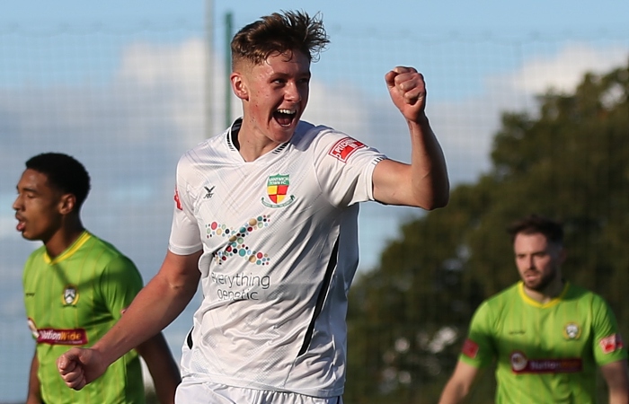 First-half - first Nantwich goal - Connor O'Riordan celebrates scoring his goal (1)