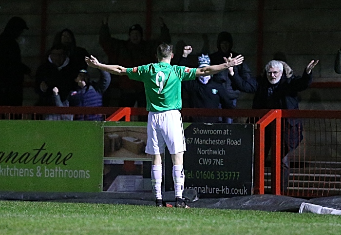 First-half v Witton - first Nantwich goal - Scott McGowan celebrates his goal with fans (1)