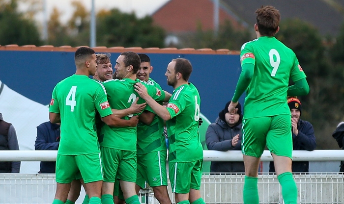 First-half - first Nantwich goal - teammates celebrate v Grantham