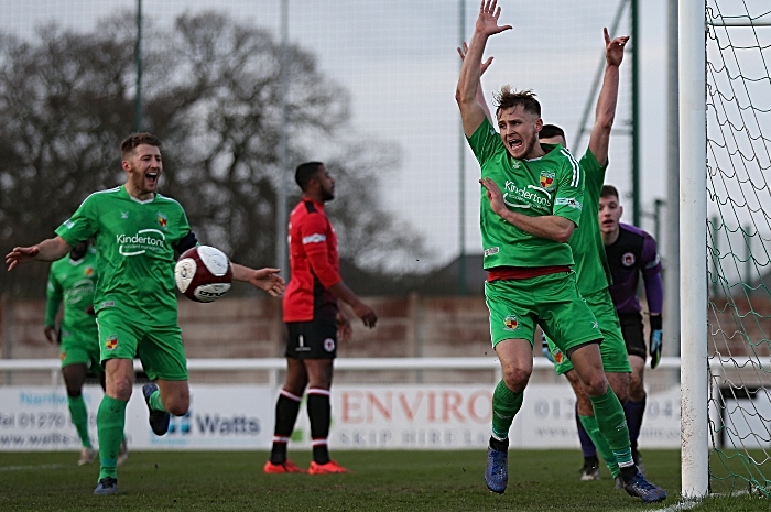 First-half - fourth Nantwich Town goal - David Webb celebrates his goal (1)