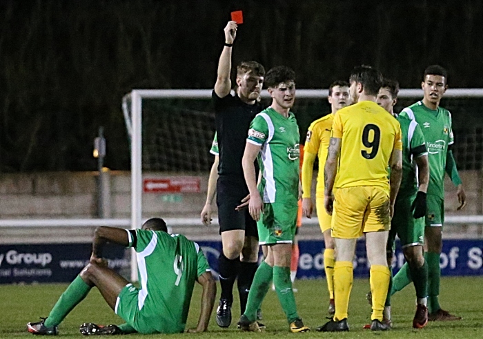 First-half - red card for Chester FC number 9 George Green (1)