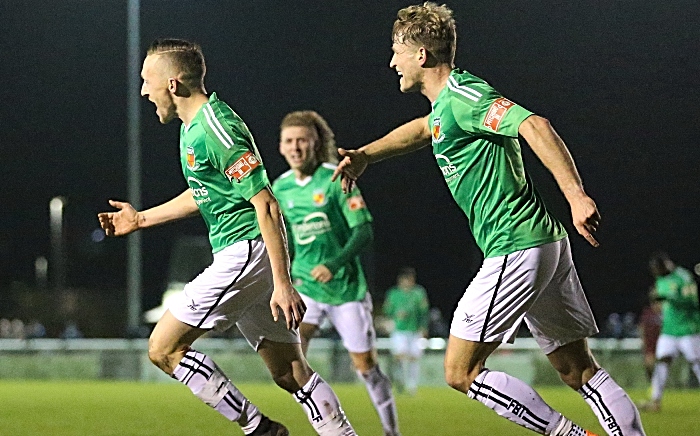 First-half - second Nantwich Town goal - Scott McGowan celebrates after his goal (1) FA Trophy