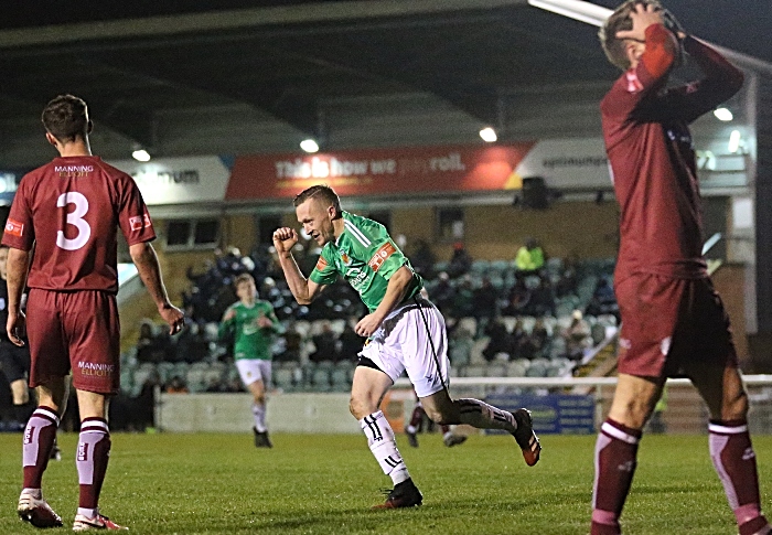 First-half - second Nantwich Town goal - Scott McGowan celebrates his goal (1)