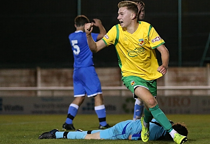 First-half - third Nantwich goal - Henry Waterer celebrates his goal (1)