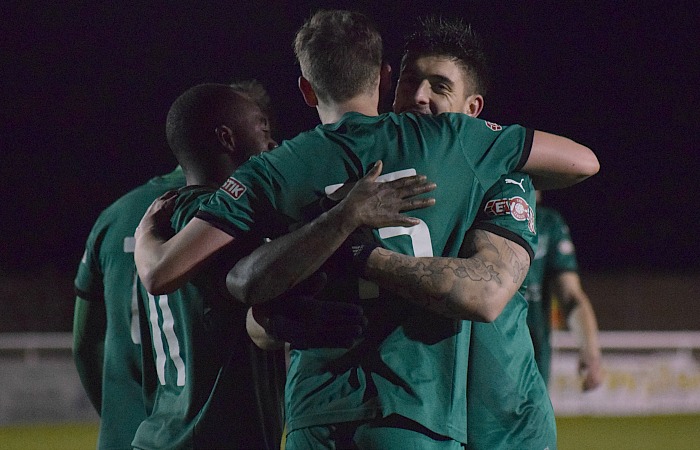 Fourth Nantwich goal - Ryan Brooke celebrates his penalty v Warrington