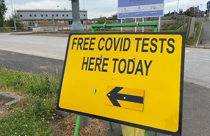 testing - Free Covid Tests here today sign at Nantwich Town FC - June 2021 (1)