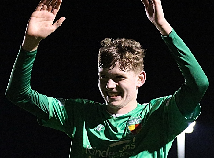 Full-time - Callum Parker celebrates his first goal and victory v Cammell Laird