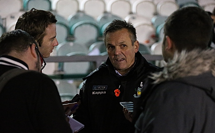 Full-time - Nantwich Town FC Manager Dave Cooke is interviewed by the media (1)