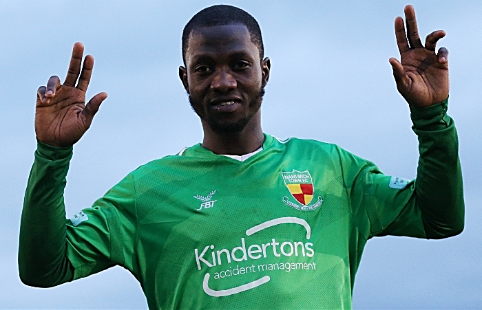 Nantwich Town Full-time - Prince Haywood celebrates a winning debut for the Dabbers (1)