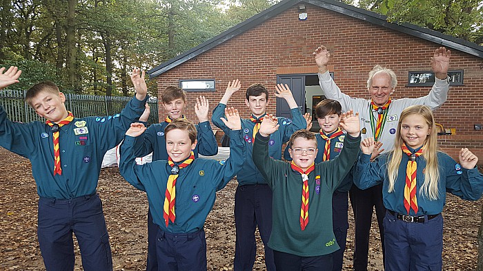 TBM rail donation - Gerald Newbrook Honorary Group President and scouts from Wistaston 35th Scout Troop