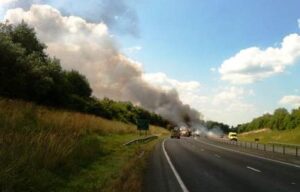 Fire on lorry full of hay closes A500 Shavington bypass