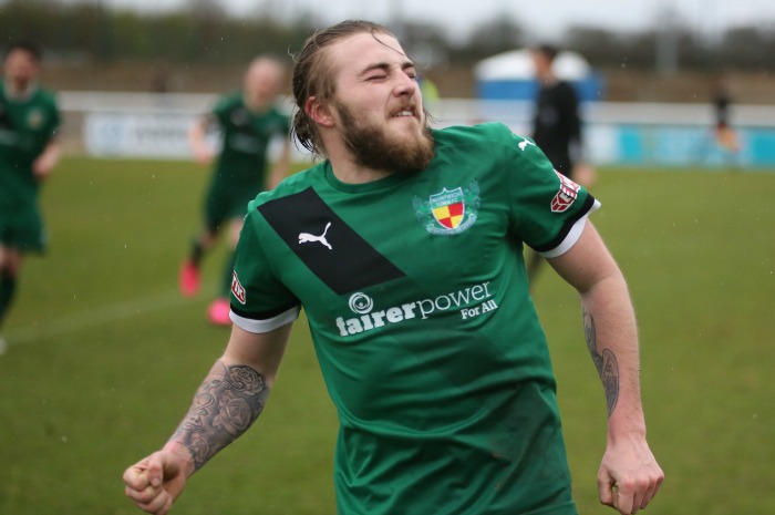 Harrop celebrates winner - Nantwich Town 2-1 Barwell 26.03.16 18