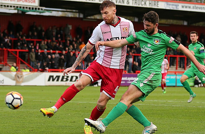 Harry Clayton turns his man and smashes his effort on goal