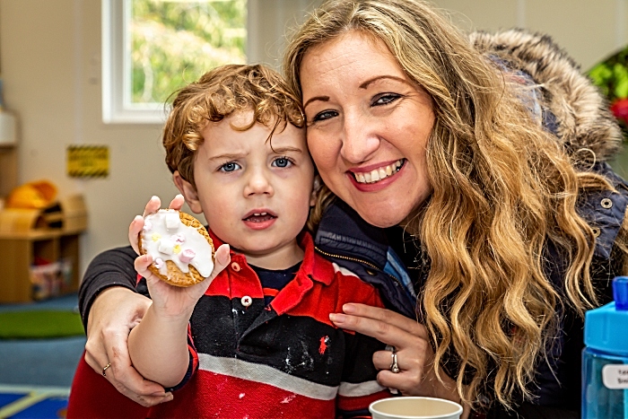 Eddie Sinden and mum Rachel made biscuits