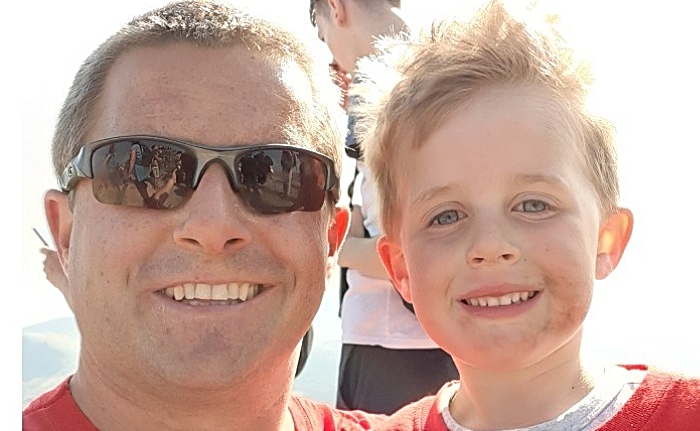 Jack and his dad Paul prepare for Snowdon climb