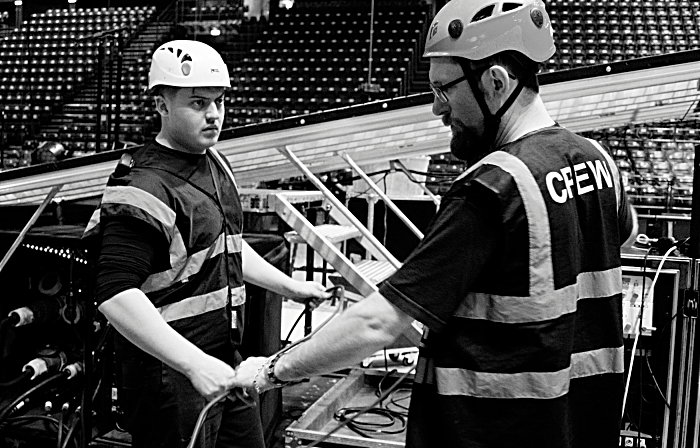 James Hayward - left - living the dream as stage manager for Muse