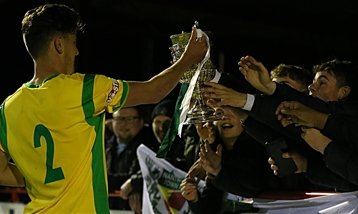 Jamie Morgan shares the Cheshire Senior Cup with Dabbers fans (1)