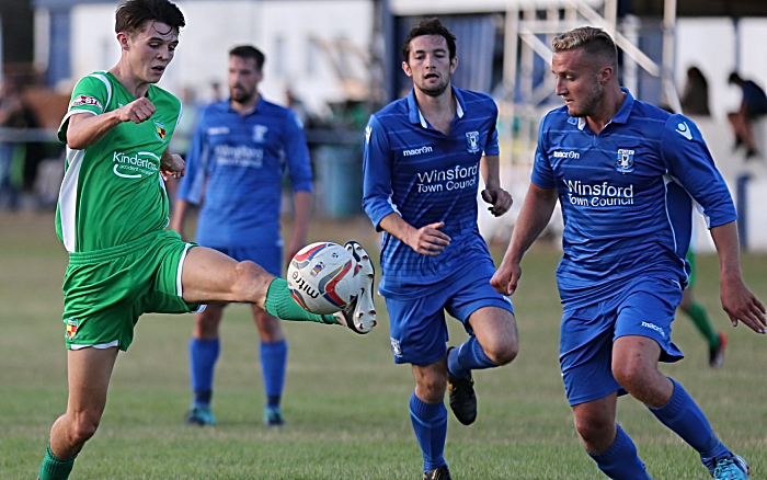 Joe Malkin controls the ball v Winsford