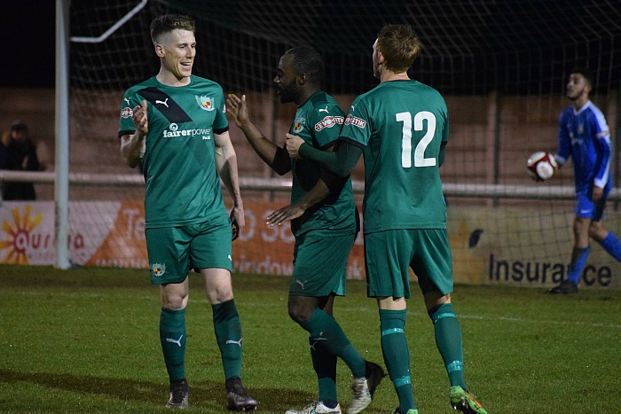 Joe Mwasile celebrates the third goal v Frickley