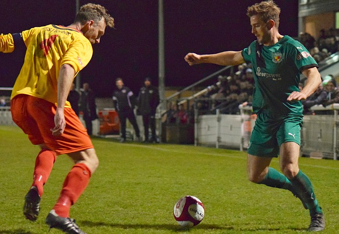 Josh Hancock on the ball v leaders Blyth