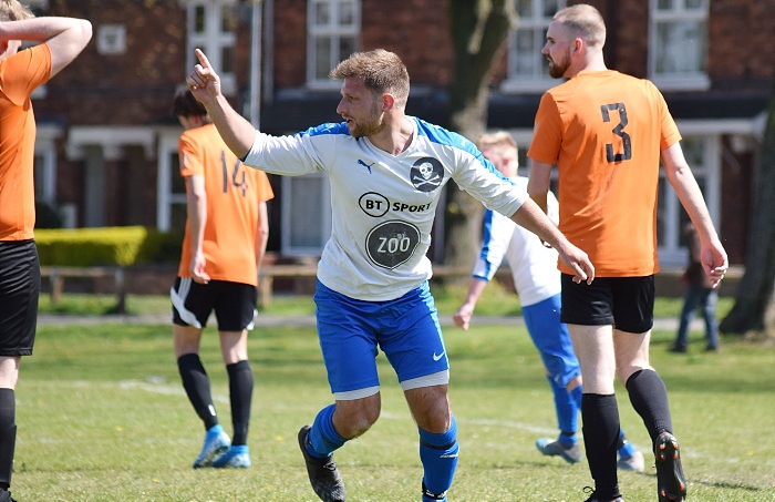 Keiron Jones celebrates his 90th minute winning goal for Nantwich Pirates (1)