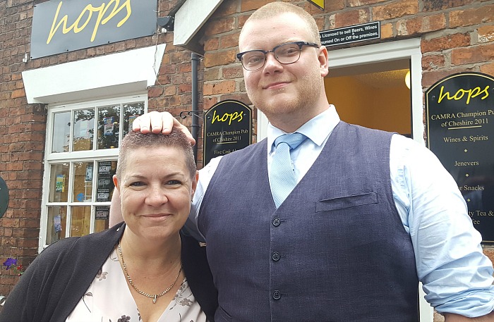 Kerri Williams and Tom Essex after the charity head shaved