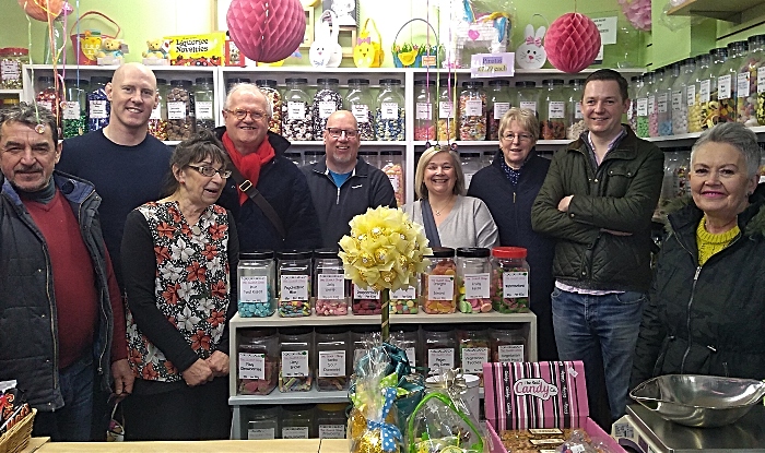 Kieran Mullan, Peter Groves and John Statham with market traders (1)