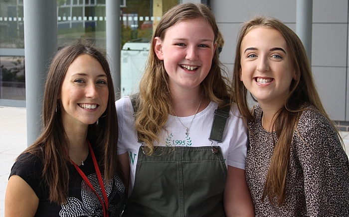 Kylee Scott, congratulates Louisa Huntbach and Abbie Tomlinson