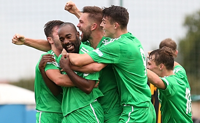 Last minute winner from Joe Mwasile - celebrations with teammates - FA Cup