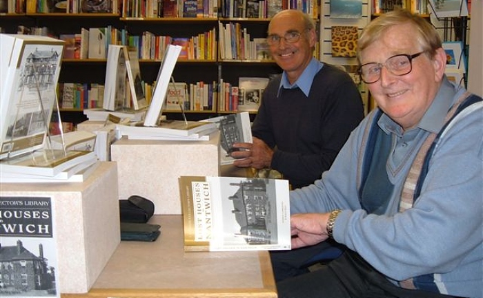 Launch of the first edition of Lost Houses in Nantwich. l to rt Andrew Lamberton and the late Robin Gray (1)