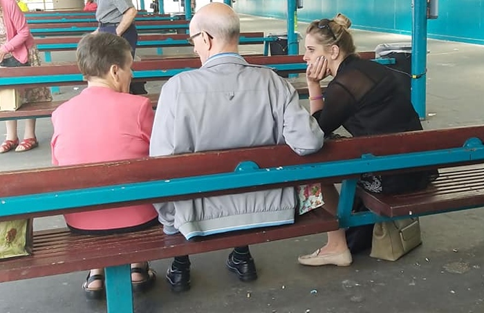 Laura Smith MP with bus users at crewe bus station