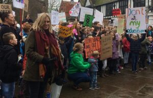 Laura Smith, organiser, with protestors