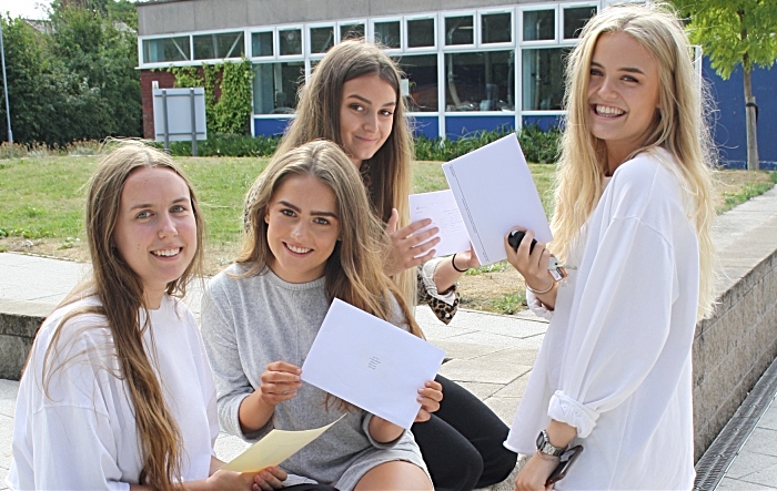 A Level results at Brine Leas - Lottie Dobson with Megan Brown, Lydia Foster and Lily Torr