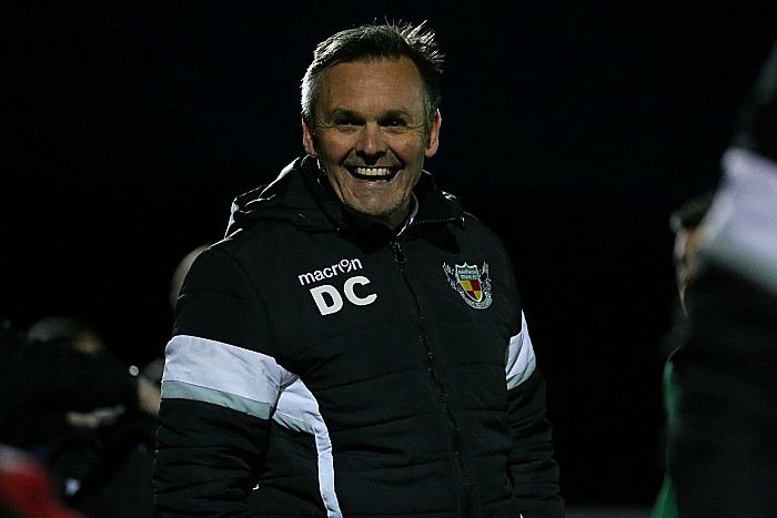 Manager Dave Cooke celebrates the win