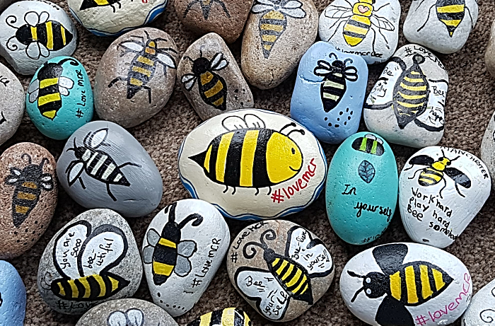 Manchester Arena terror attack anniversary - worker bee pebble art