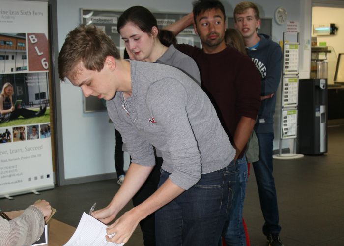 Matthew Hughes, Eleanor Bloor, Rhys Dawkes and Dan Clayton queue for their results